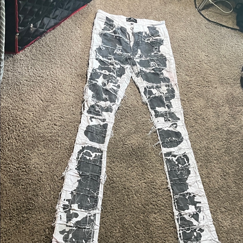 Men's Black and White Bootcut Jeans